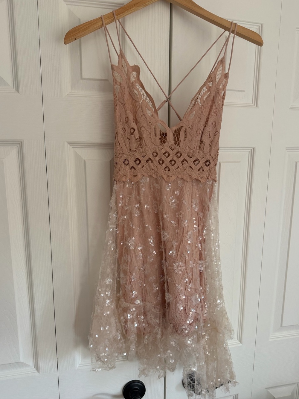 Free People Adella Lace & Sequin Slip - Blush Pink Size Small